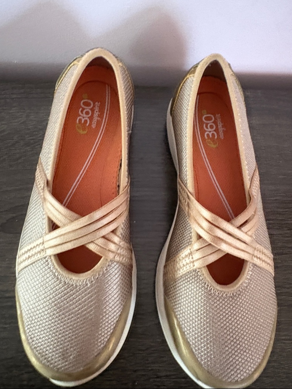Easy Spirit Women's Metallic Gold Slip-On Flats with Crisscross Straps